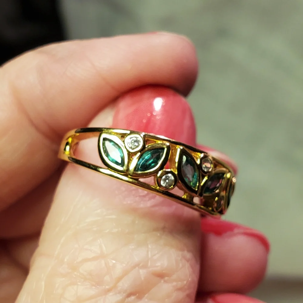 Vintage Floral Accent 925 Silver Canada Goldstone Ring Size 8.25